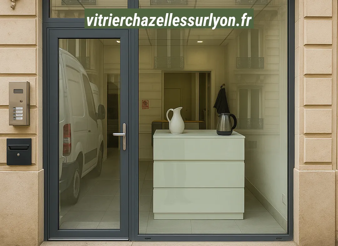Façade vitrine de magasin en aluminium sur mesure à Chazelles-sur-Lyon